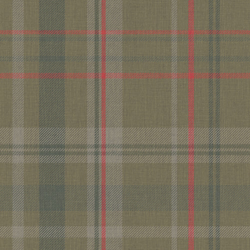 Royal Tartan Wallpaper in Bracken Green, Sage and Red