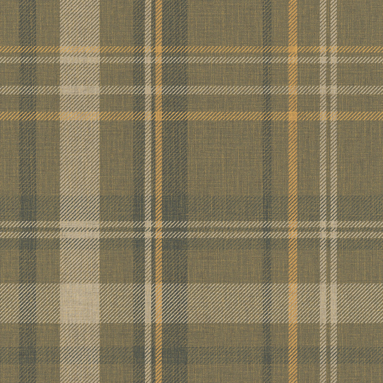 Royal Tartan Wallpaper in Rich Olive, Ochre and Mustard