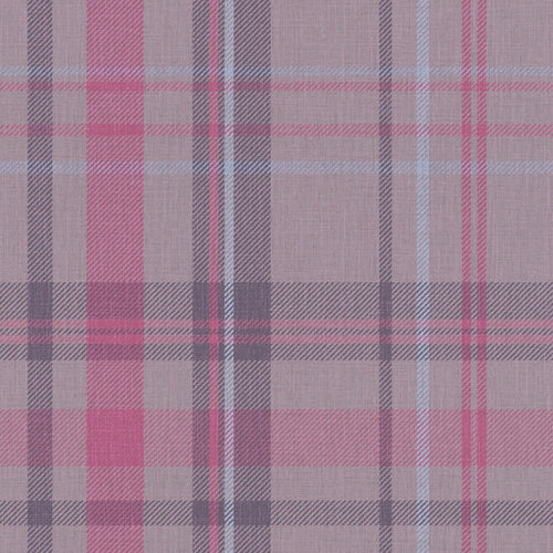 Royal Tartan Wallpaper in Heather, Rich Plum and Sky Blue