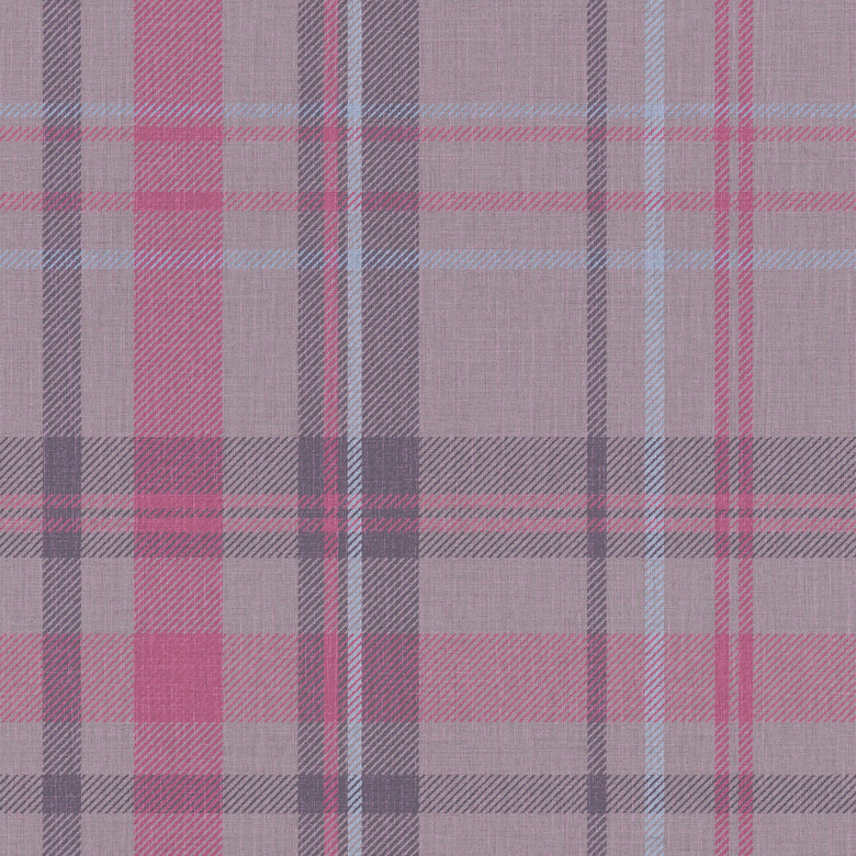 Royal Tartan Wallpaper in Heather, Rich Plum and Sky Blue