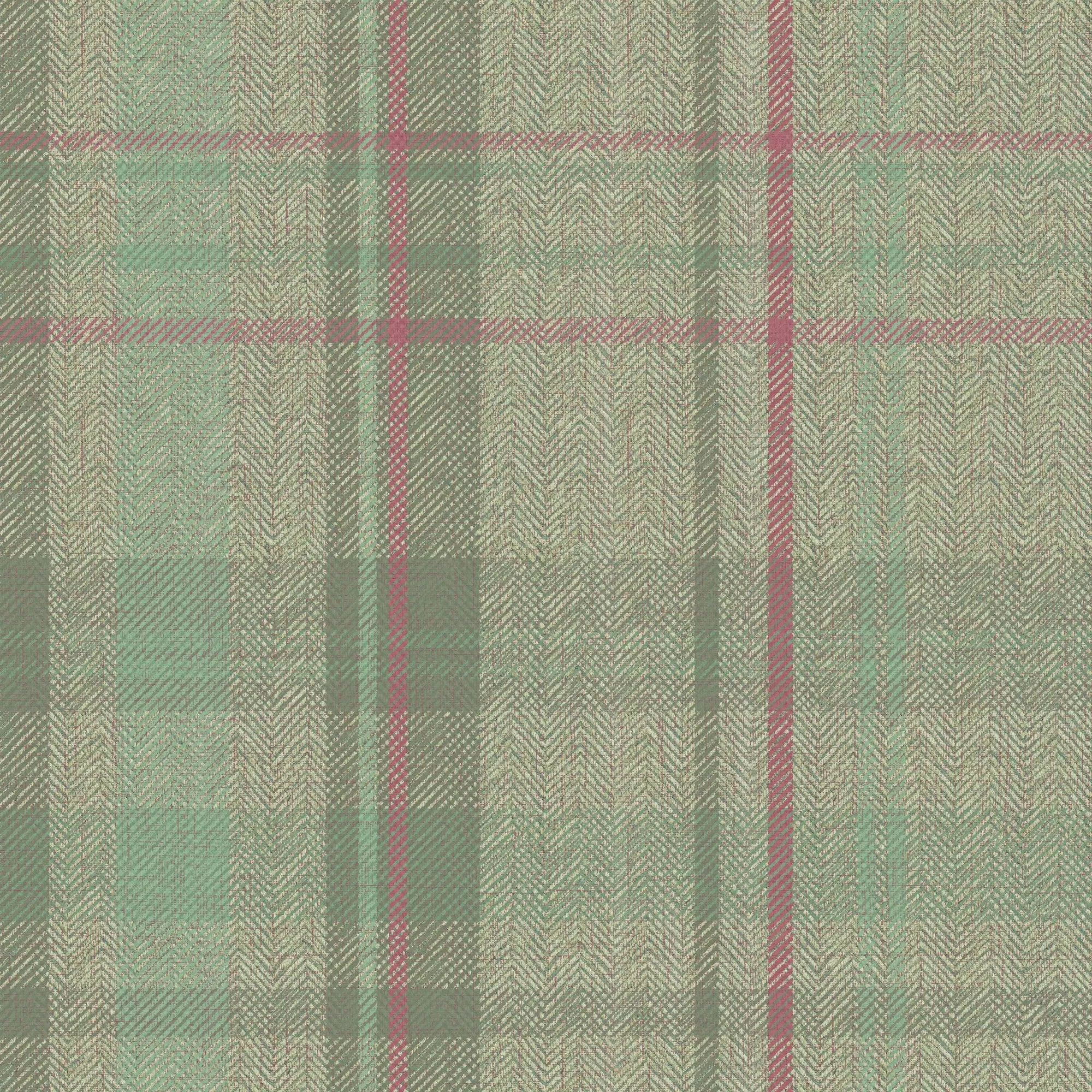 Royal Herringbone Tartan Wallpaper in Mint, Green and Berry