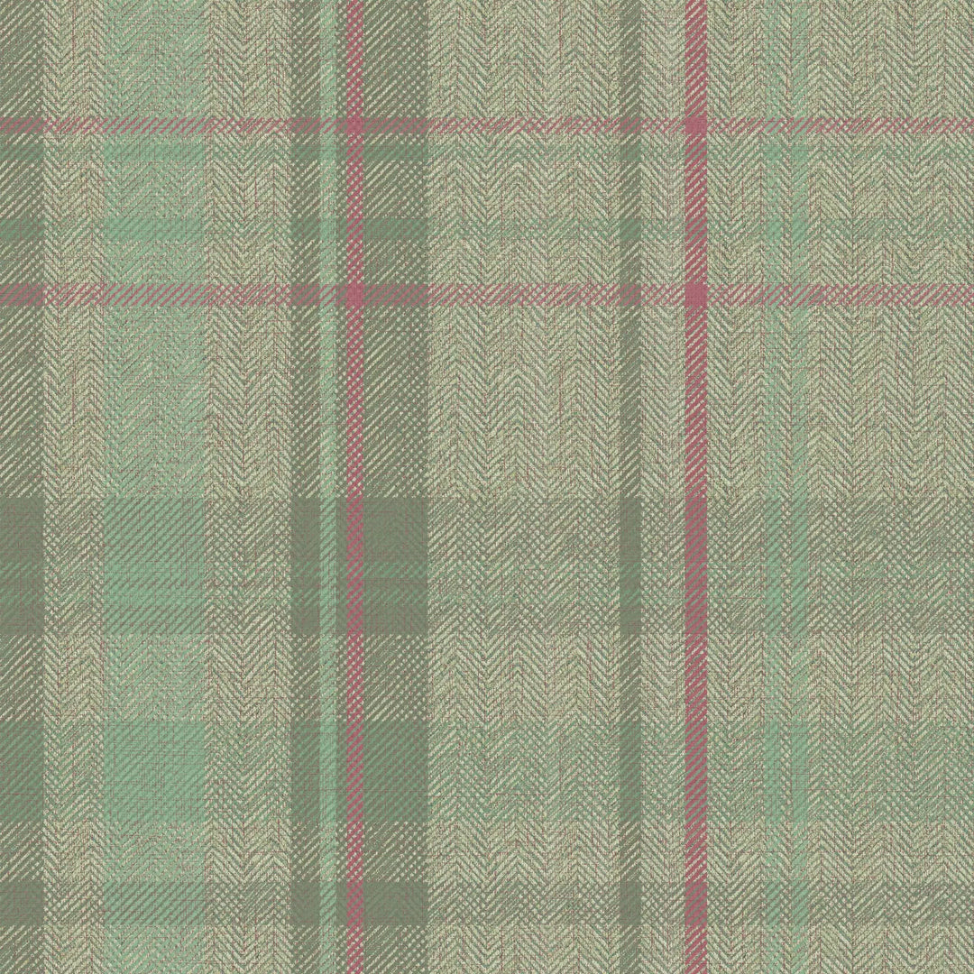Sample of Royal Herringbone Tartan Wallpaper in Mint, Green and Berry