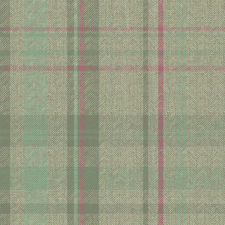 Sample of Royal Herringbone Tartan Wallpaper in Mint, Green and Berry