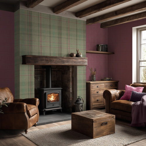 Royal Herringbone Tartan Wallpaper in Mint, Green and Berry