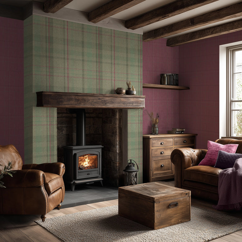 Royal Herringbone Tartan Wallpaper in Mint, Green and Berry