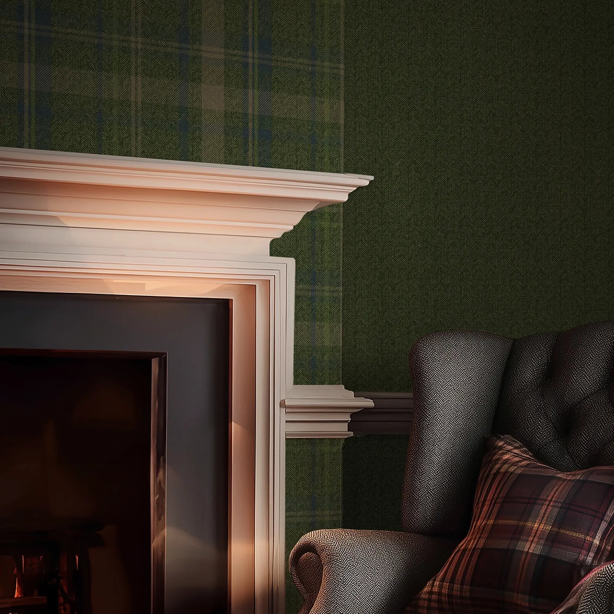 Royal Herringbone Tartan Wallpaper in Green, Navy and Lime