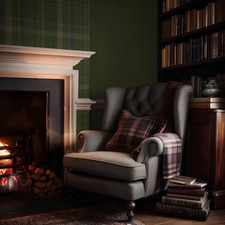 Royal Herringbone Tartan Wallpaper in Green, Navy and Lime