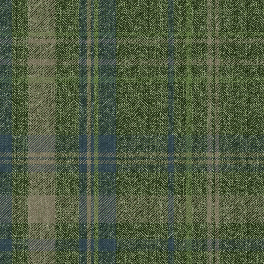 Sample of Royal Herringbone Tartan Wallpaper in Green, Navy and Lime