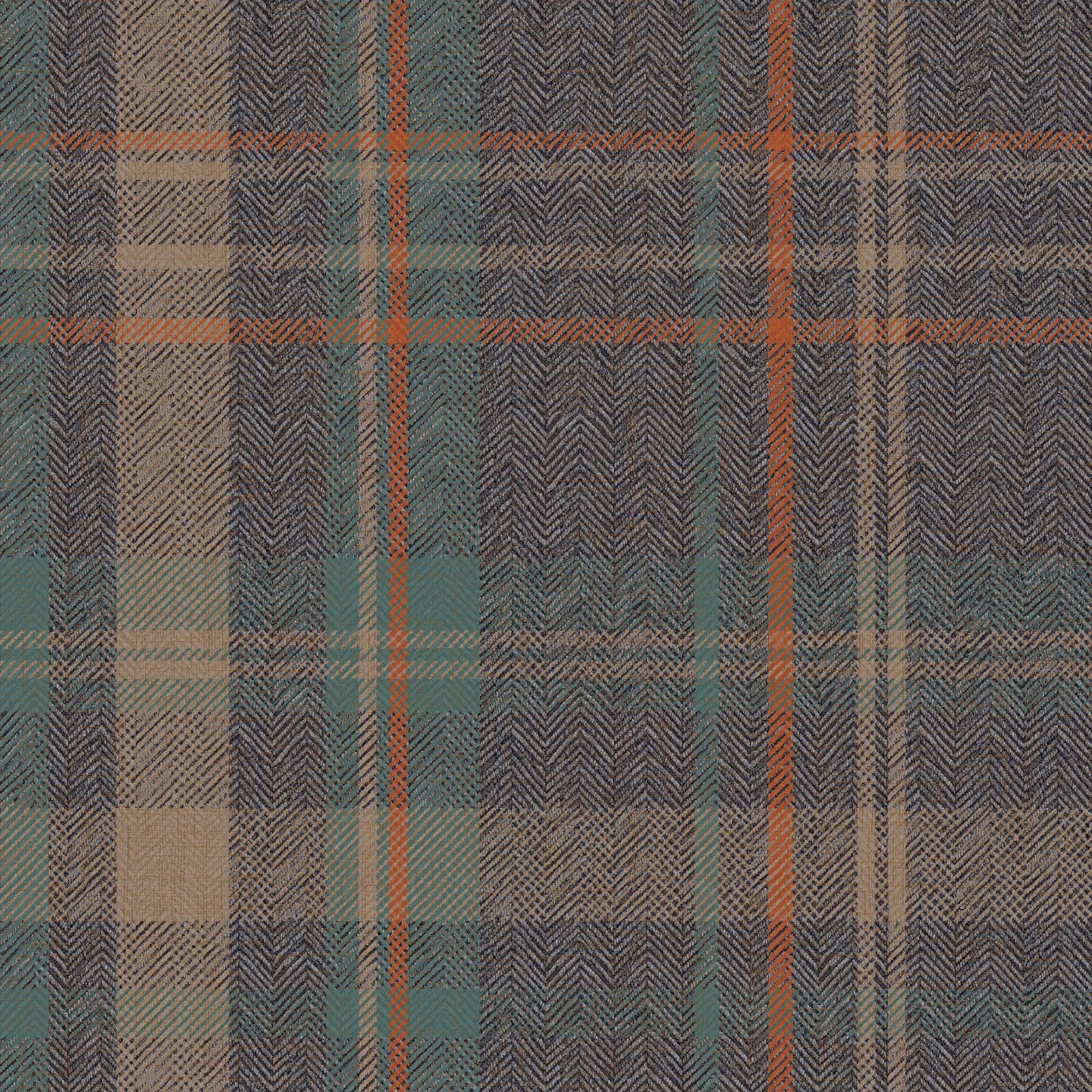 Royal Herringbone Tartan Wallpaper in Navy, Teal and Rust