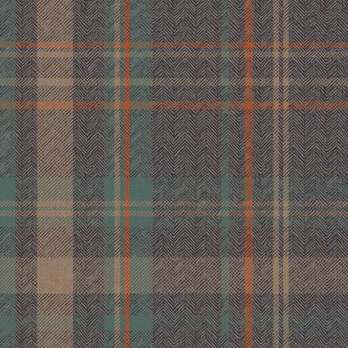 Royal Herringbone Tartan Wallpaper in Navy, Teal and Rust