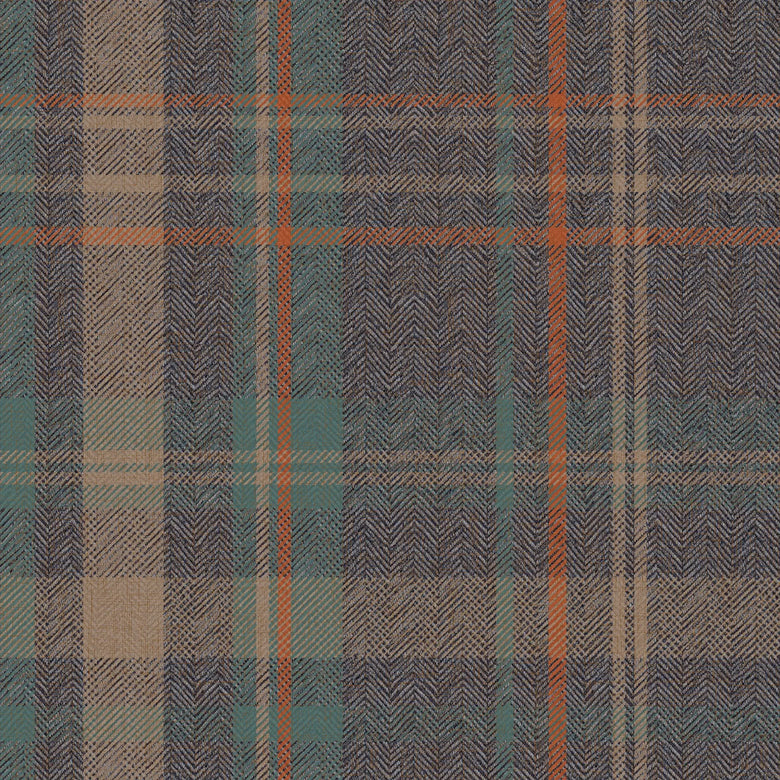 Royal Herringbone Tartan Wallpaper in Navy, Teal and Rust