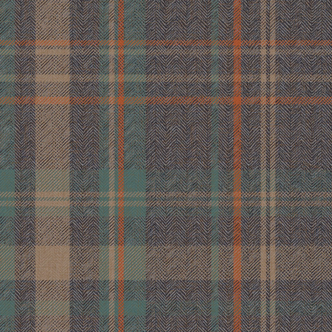 Sample of Royal Herringbone Tartan Wallpaper in Navy, Teal and Rust