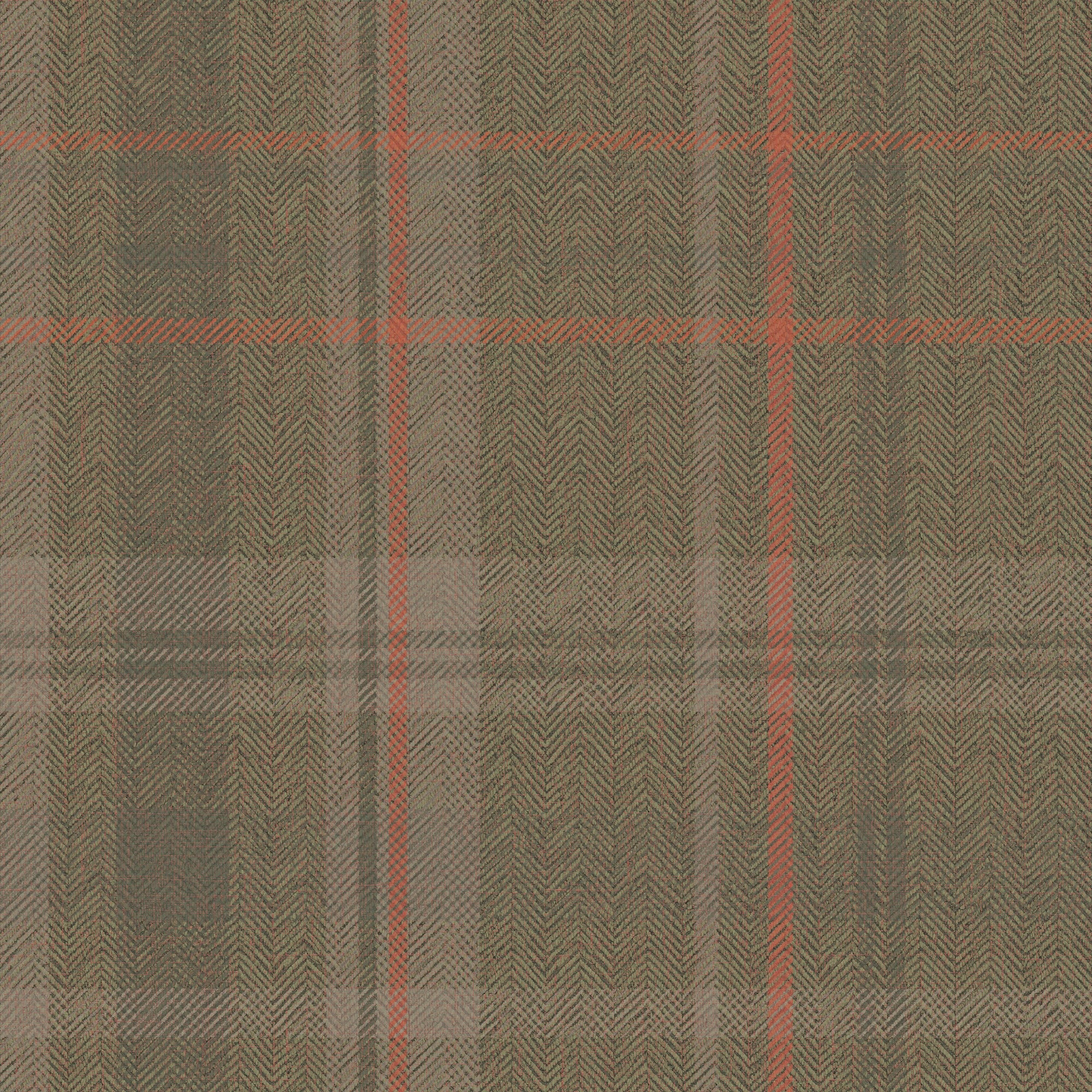 Royal Herringbone Tartan Wallpaper in Bracken Green, Sage and Red