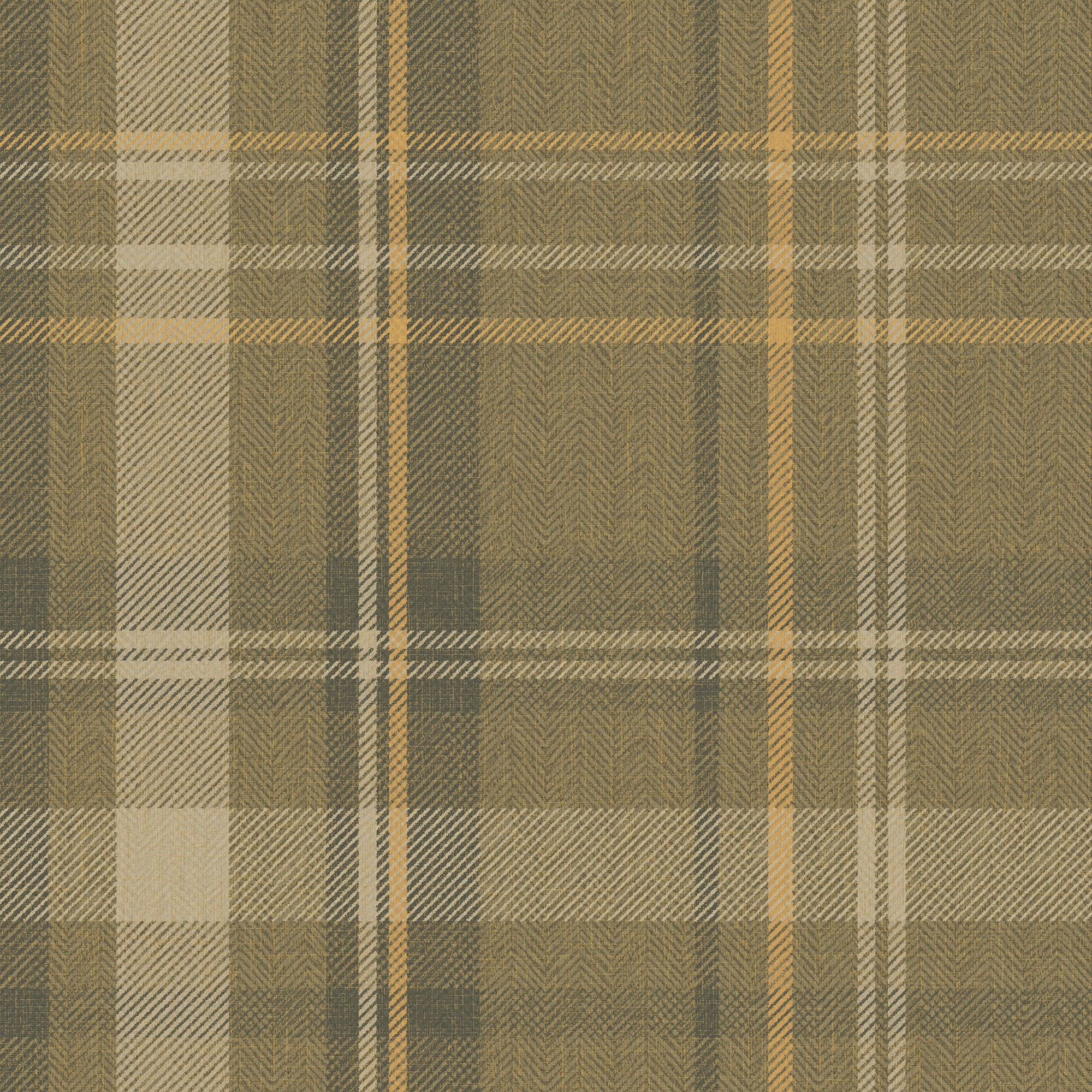 Royal Herringbone Tartan Wallpaper in Rich Olive, Ochre and Mustard