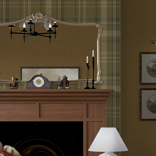 Royal Herringbone Tartan Wallpaper in Rich Olive, Ochre and Mustard