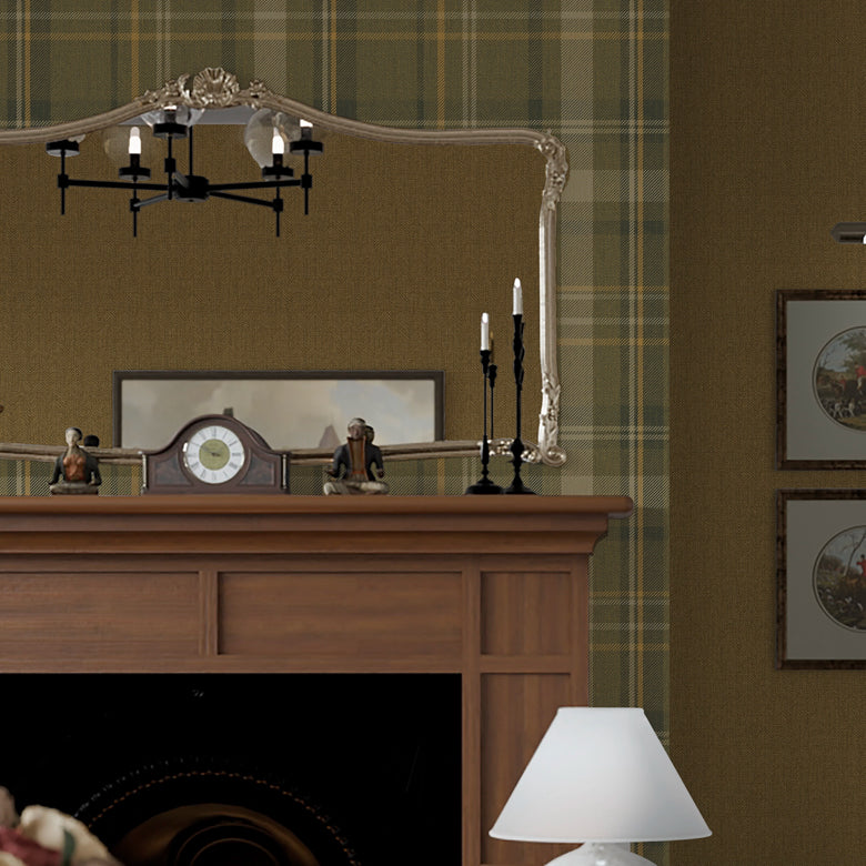 Royal Herringbone Tartan Wallpaper in Rich Olive, Ochre and Mustard