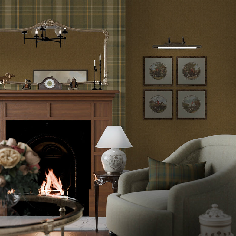 Royal Herringbone Tartan Wallpaper in Rich Olive, Ochre and Mustard