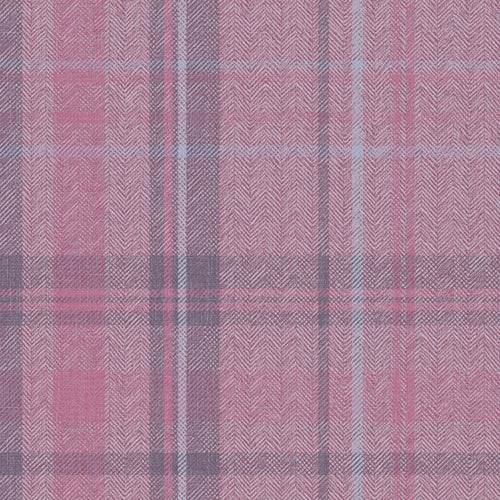 Royal Herringbone Tartan Wallpaper in Heather, Rich Plum and Sky Blue