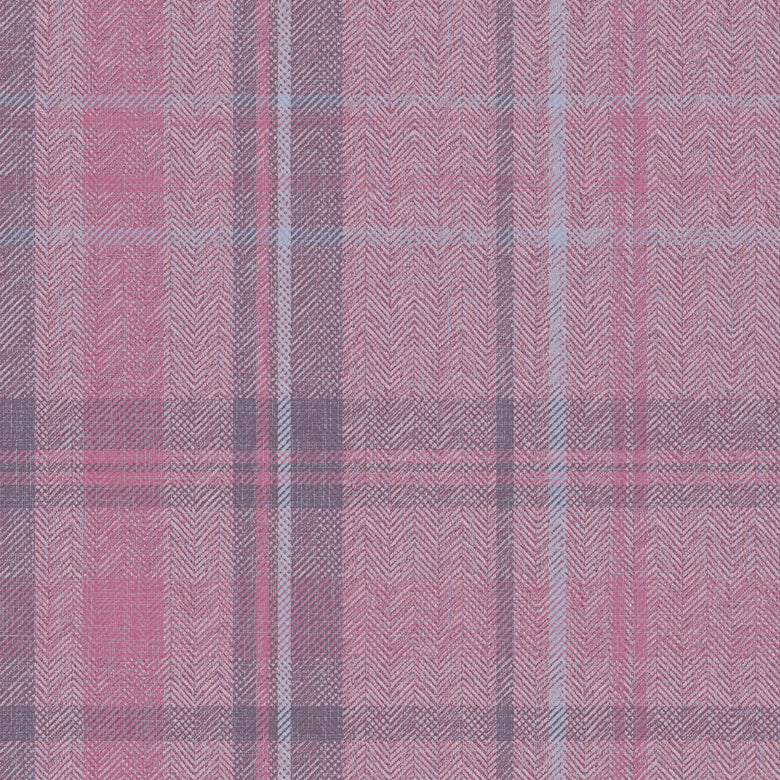 Royal Herringbone Tartan Wallpaper in Heather, Rich Plum and Sky Blue