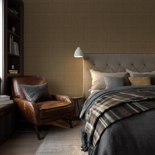 Royal Check Wallpaper in Toasted Caramel, Hazelnut and Green