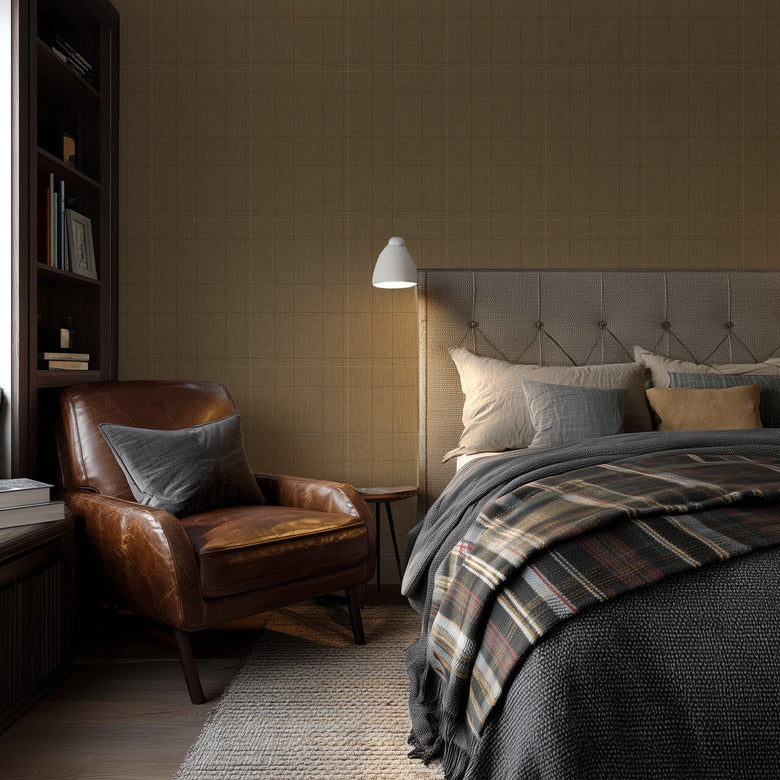 Royal Check Wallpaper in Toasted Caramel, Hazelnut and Green