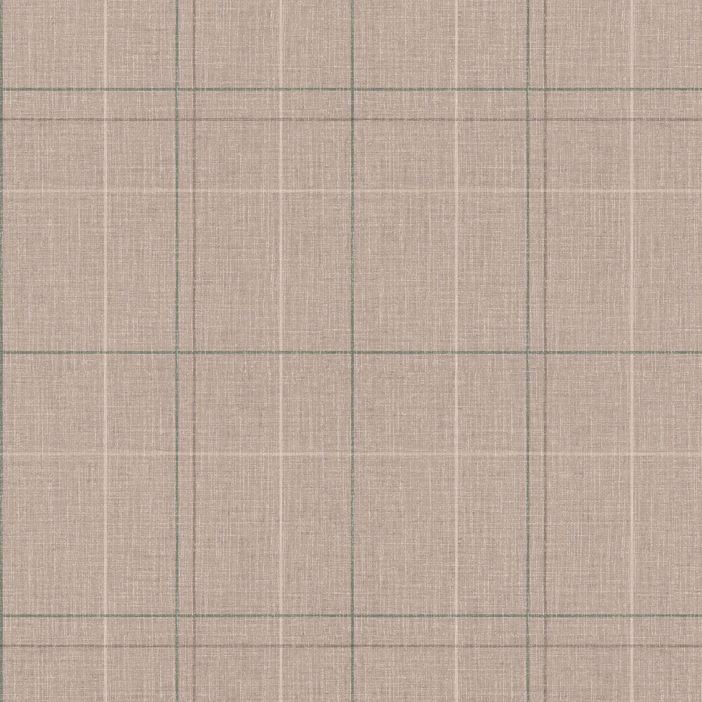 Royal Check Wallpaper in Taupe, Green and Oak Brown