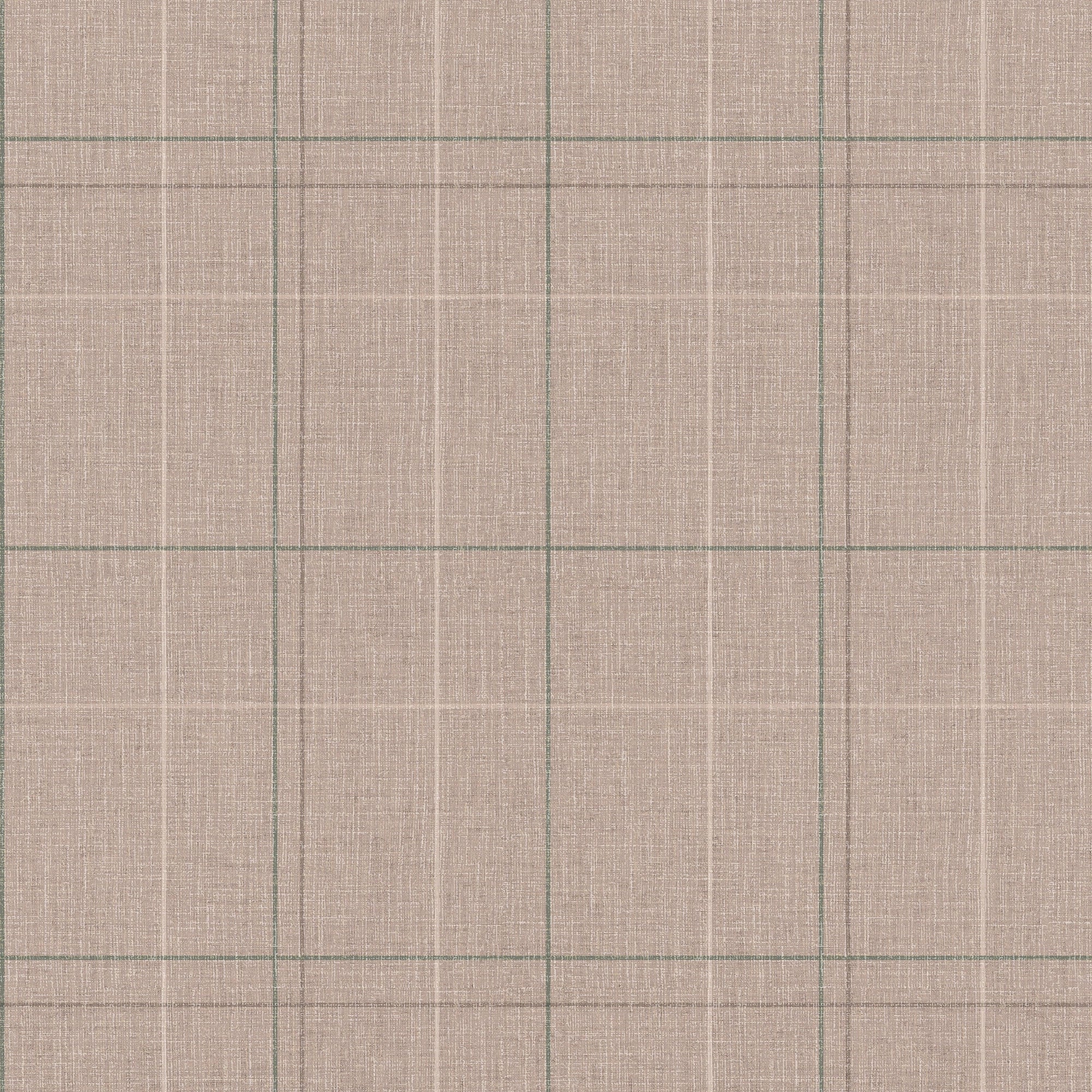 Royal Check Wallpaper in Taupe, Green and Oak Brown