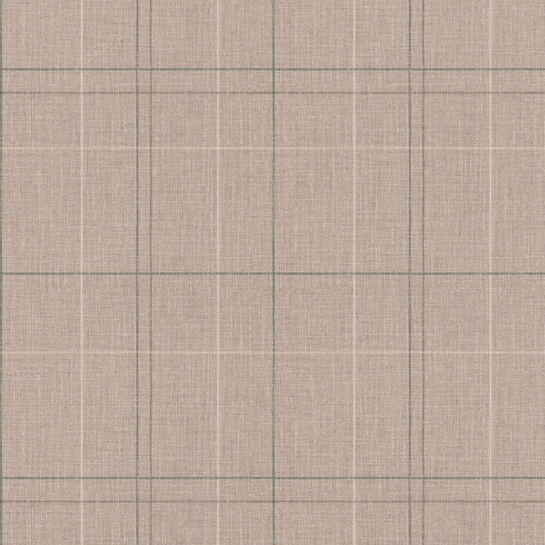 Royal Check Wallpaper in Taupe, Green and Oak Brown