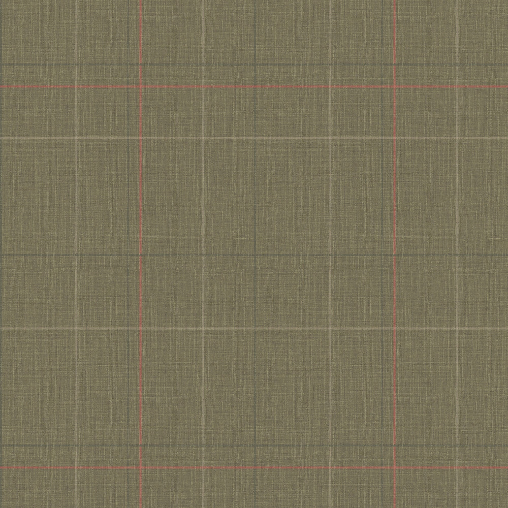 Royal Check Wallpaper in Bracken Green, Sage and Red