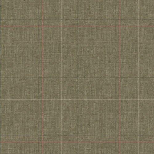 Royal Check Wallpaper in Bracken Green, Sage and Red