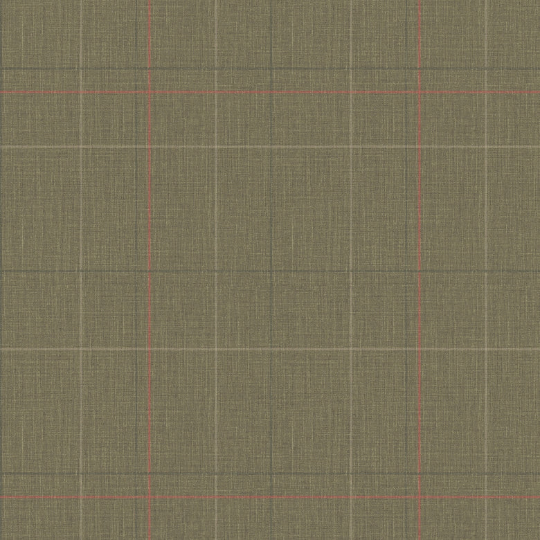 Royal Check Wallpaper in Bracken Green, Sage and Red