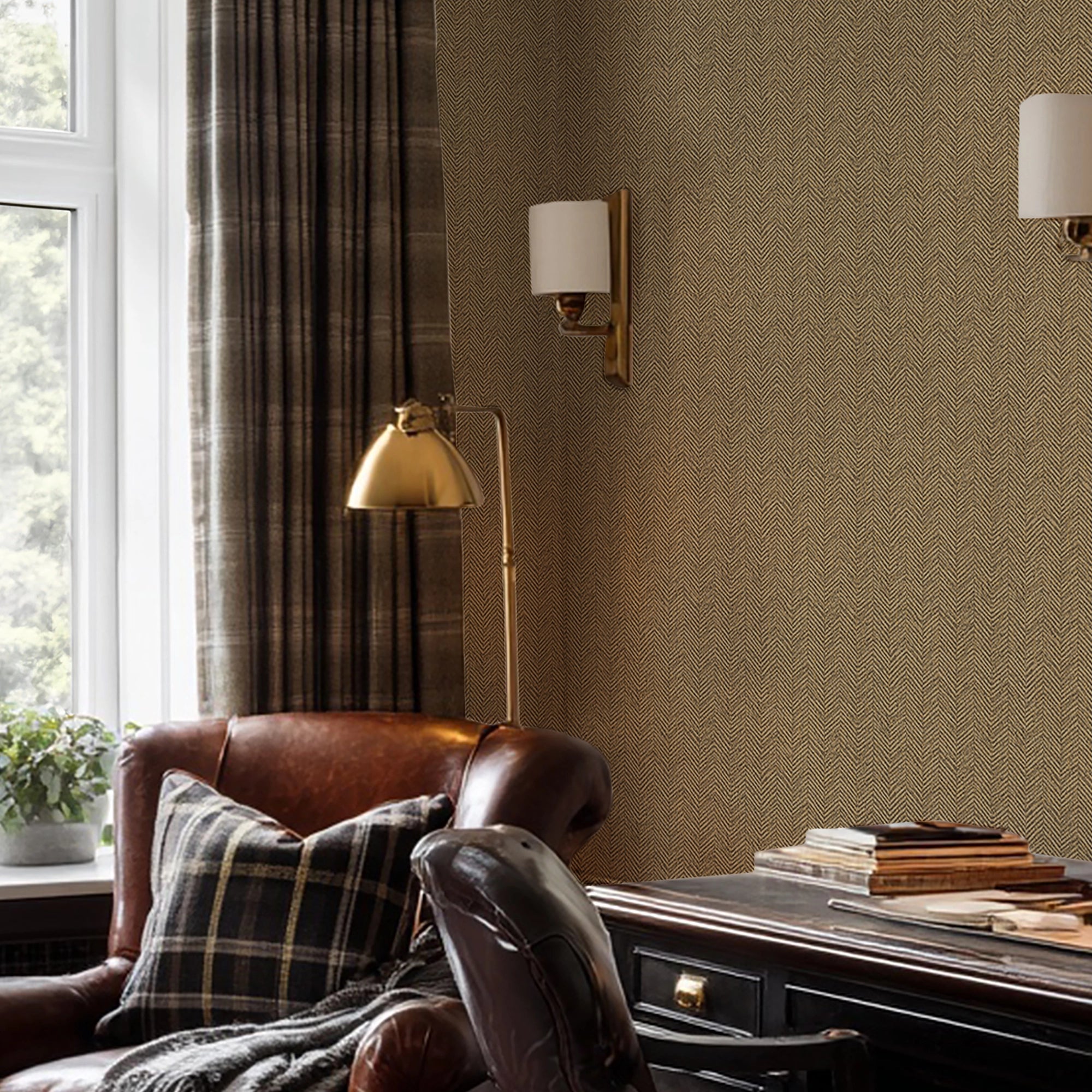 Royal Herringbone Wallpaper in Caramel