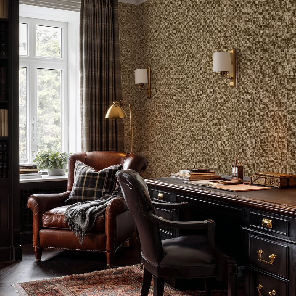 Royal Herringbone Wallpaper in Caramel