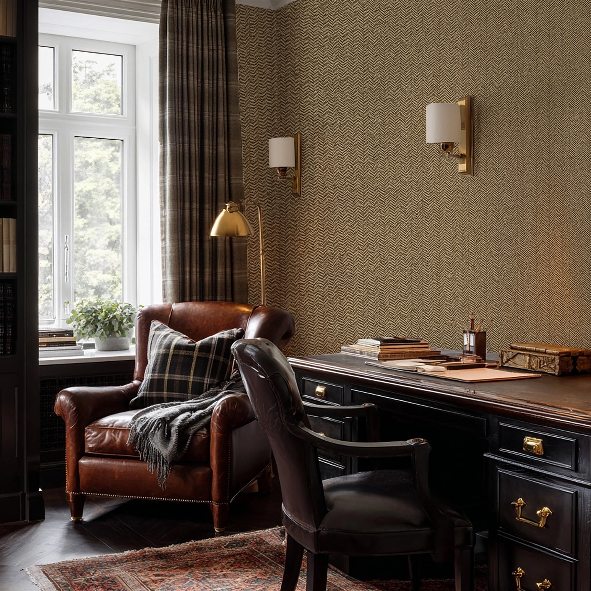 Royal Herringbone Wallpaper in Caramel