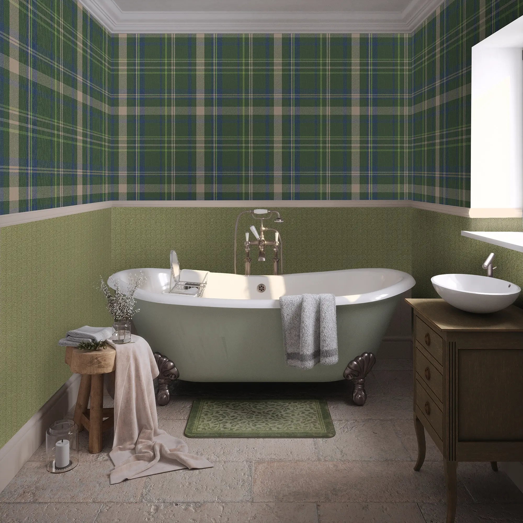 Royal Herringbone Wallpaper in Lime