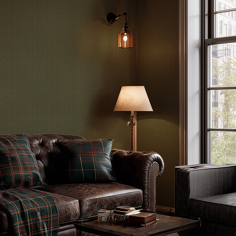 Royal Herringbone Wallpaper in Bracken Green