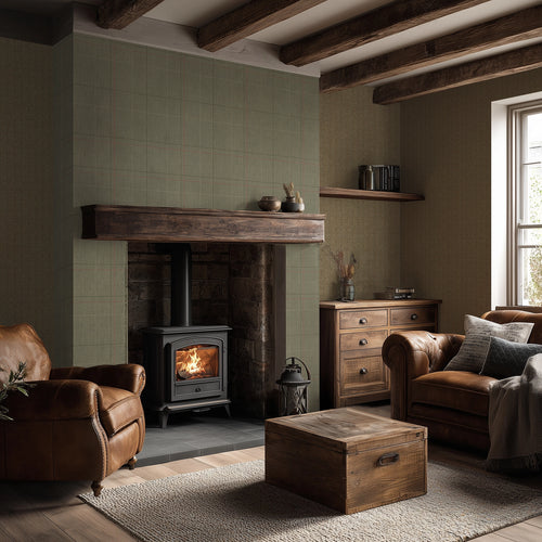 Royal Herringbone Wallpaper in Light Bracken Green