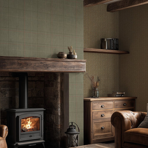 Royal Herringbone Wallpaper in Light Bracken Green
