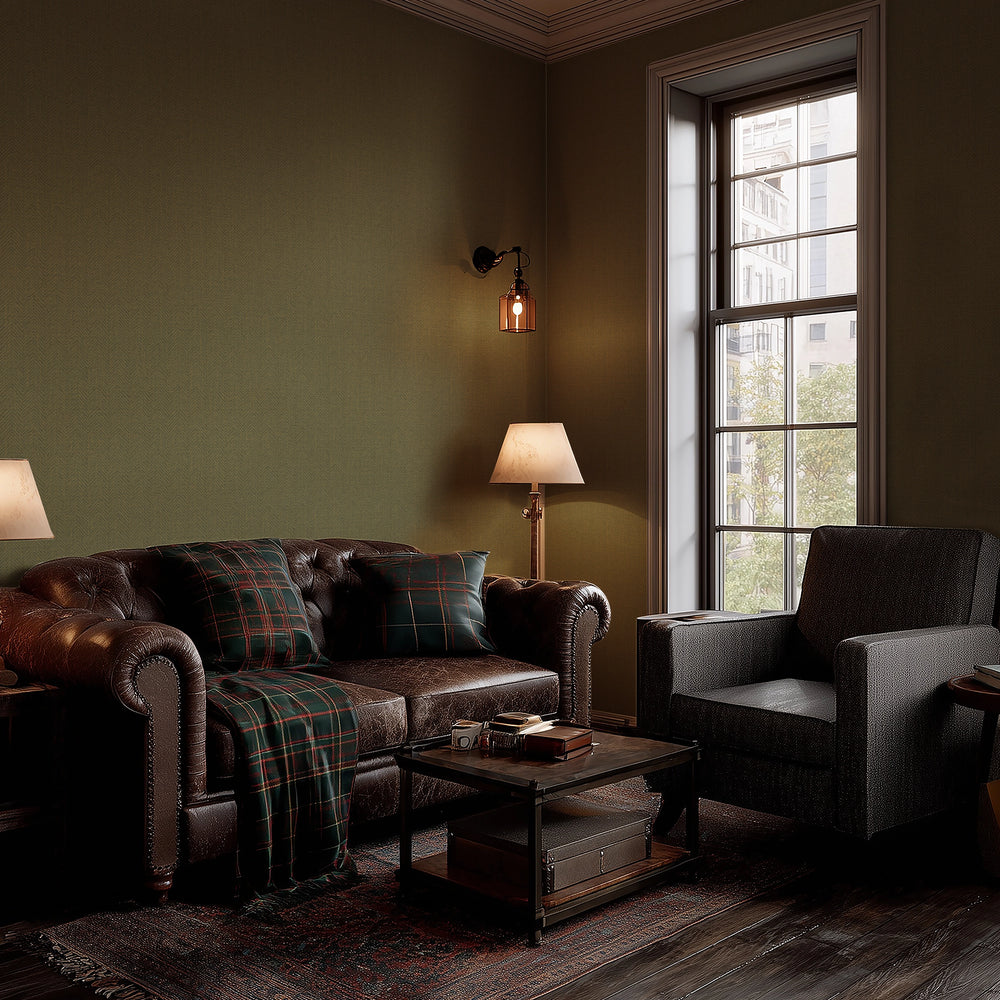 Royal Herringbone Wallpaper in Olive