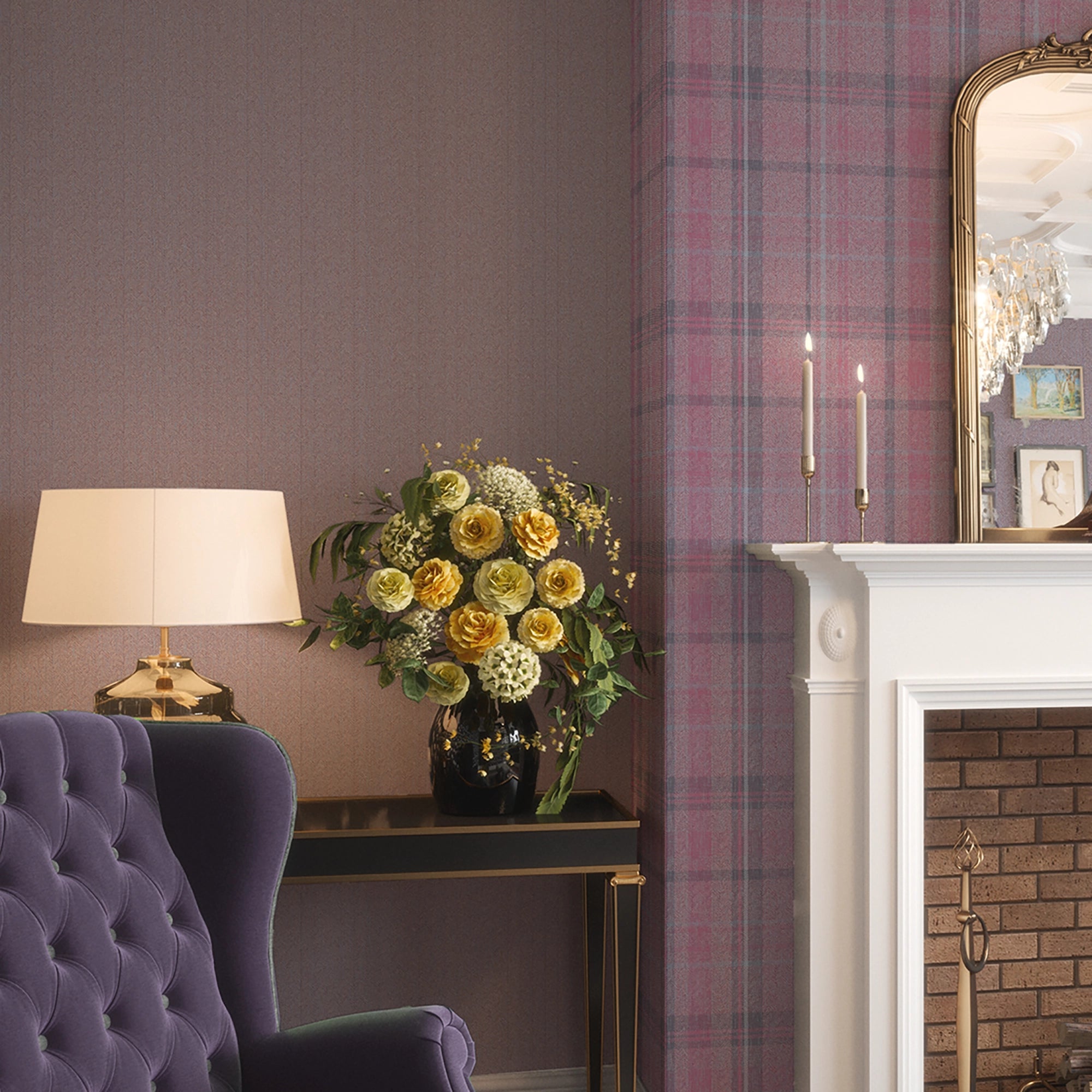 Royal Herringbone Wallpaper in Heather