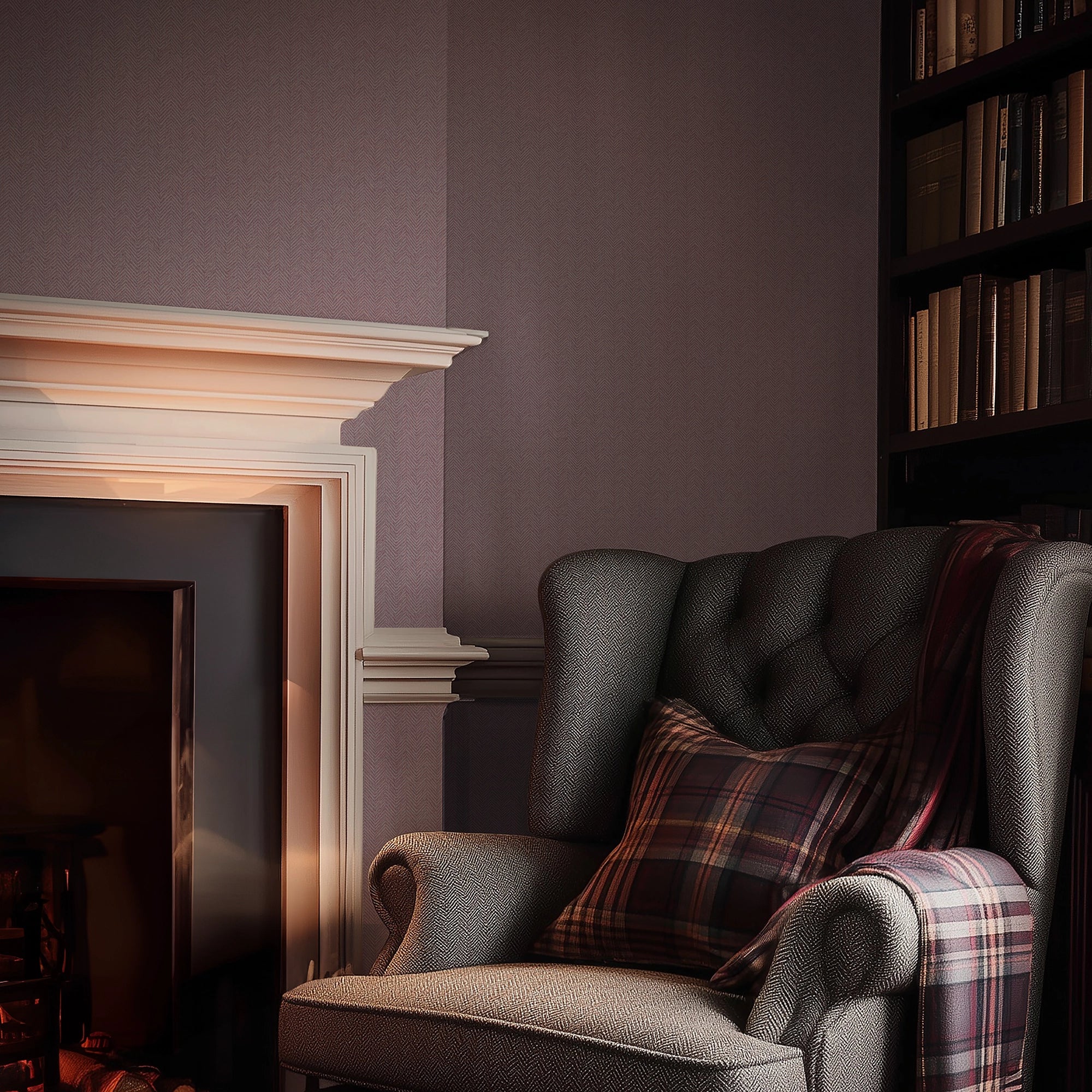 Royal Herringbone Wallpaper in Plum