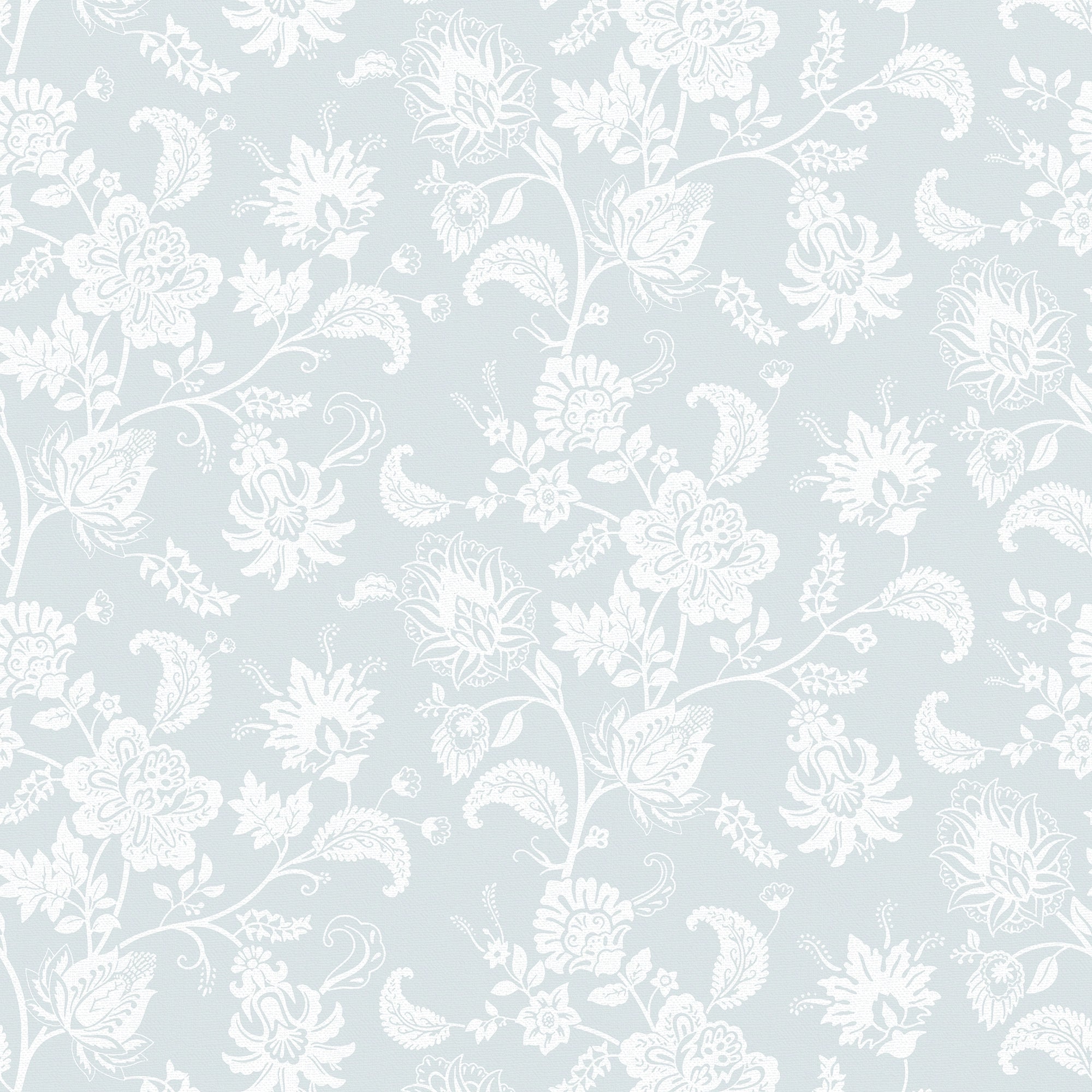 Balmoral Baroque Wallpaper in Milk White on Blue