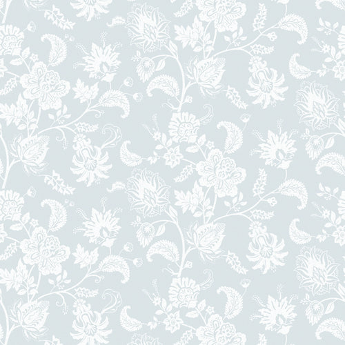 Balmoral Baroque Wallpaper in Milk White on Blue