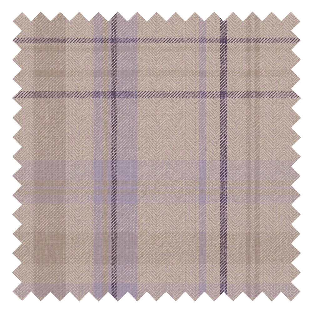 Royal Herringbone Tartan Fabric in Lavender, Beige and Plum
