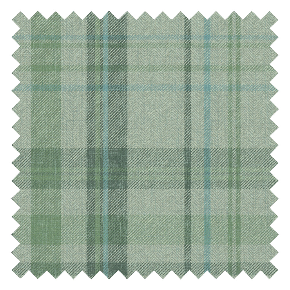 Royal Herringbone Tartan Fabric in Sage, Green and Turquoise