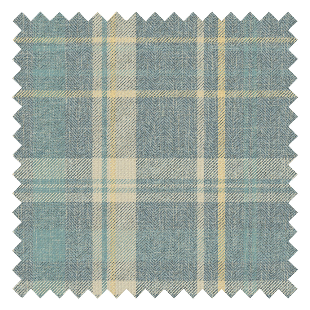 Royal Herringbone Tartan Fabric in Blue, Cream & Yellow