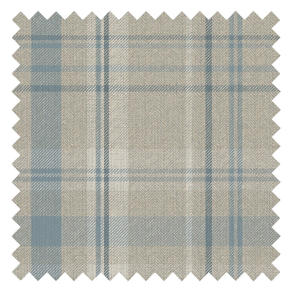 Royal Herringbone Tartan Fabric in Beige, Soft Teal and Cream