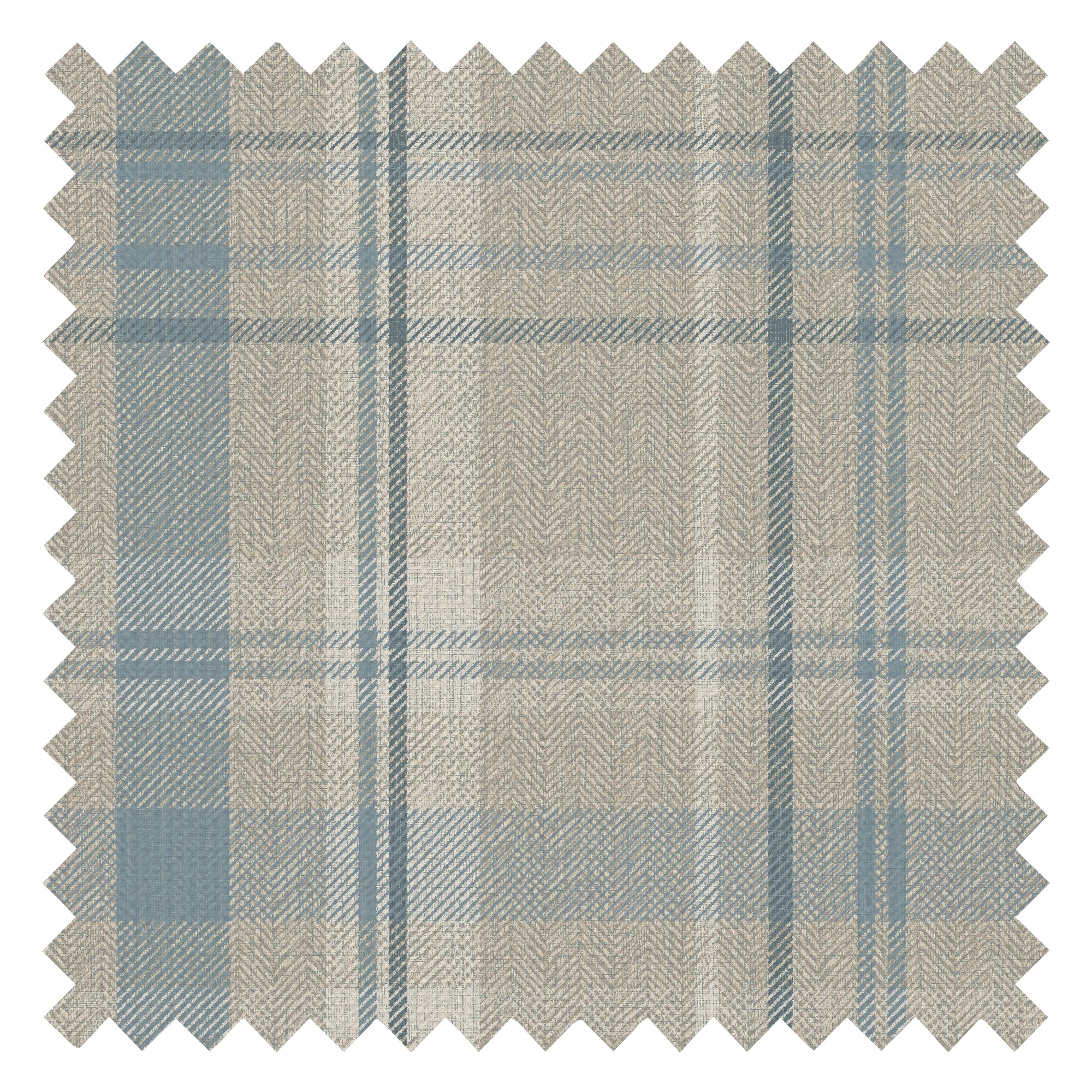 Royal Herringbone Tartan Fabric in Beige, Soft Teal and Cream