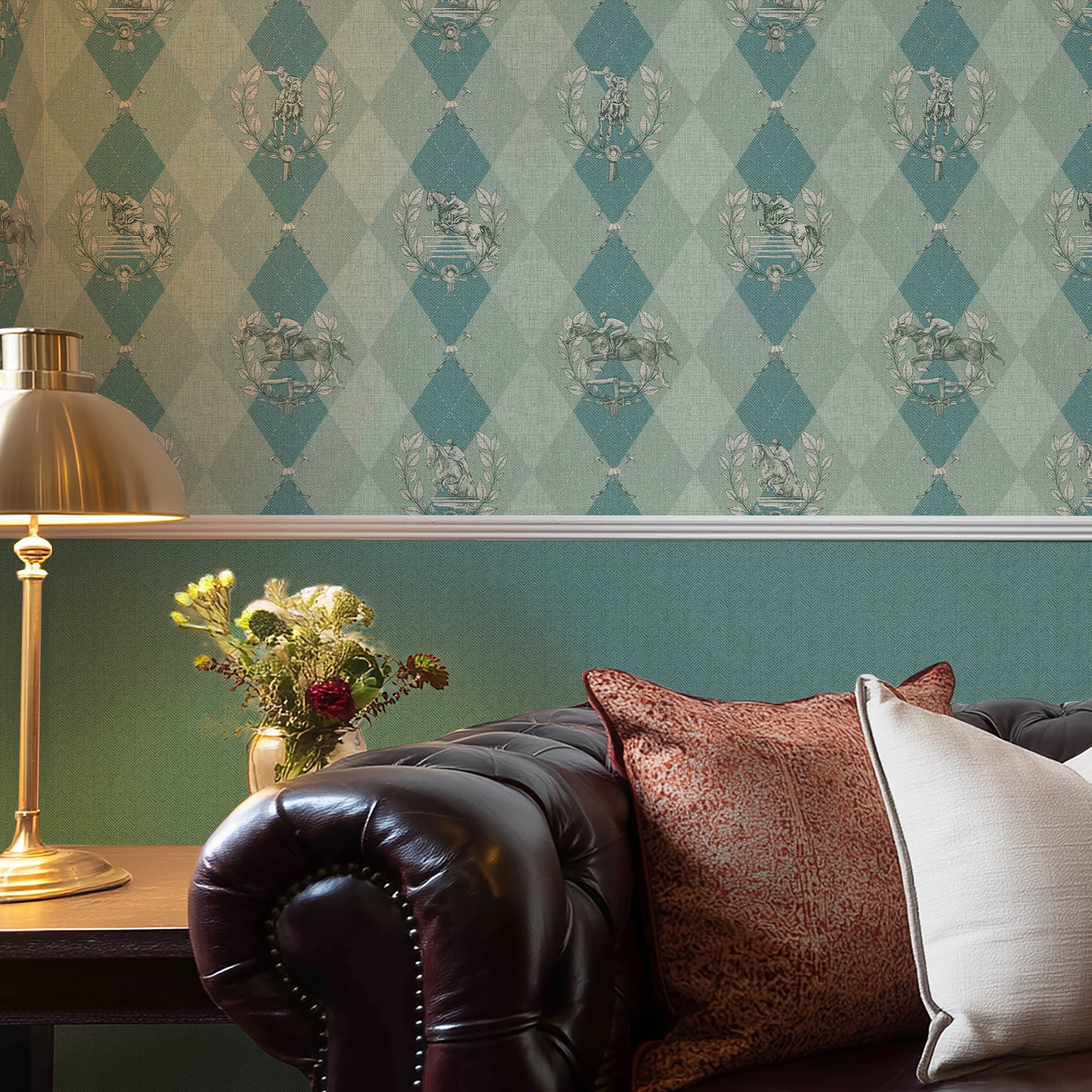 Racing Silk Wallpaper in Sage & Turquoise