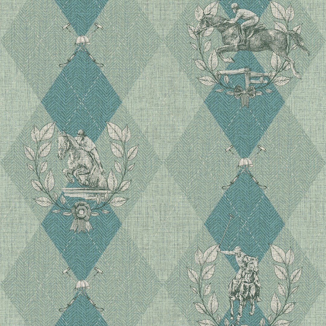 Racing Silk Wallpaper in Sage & Turquoise
